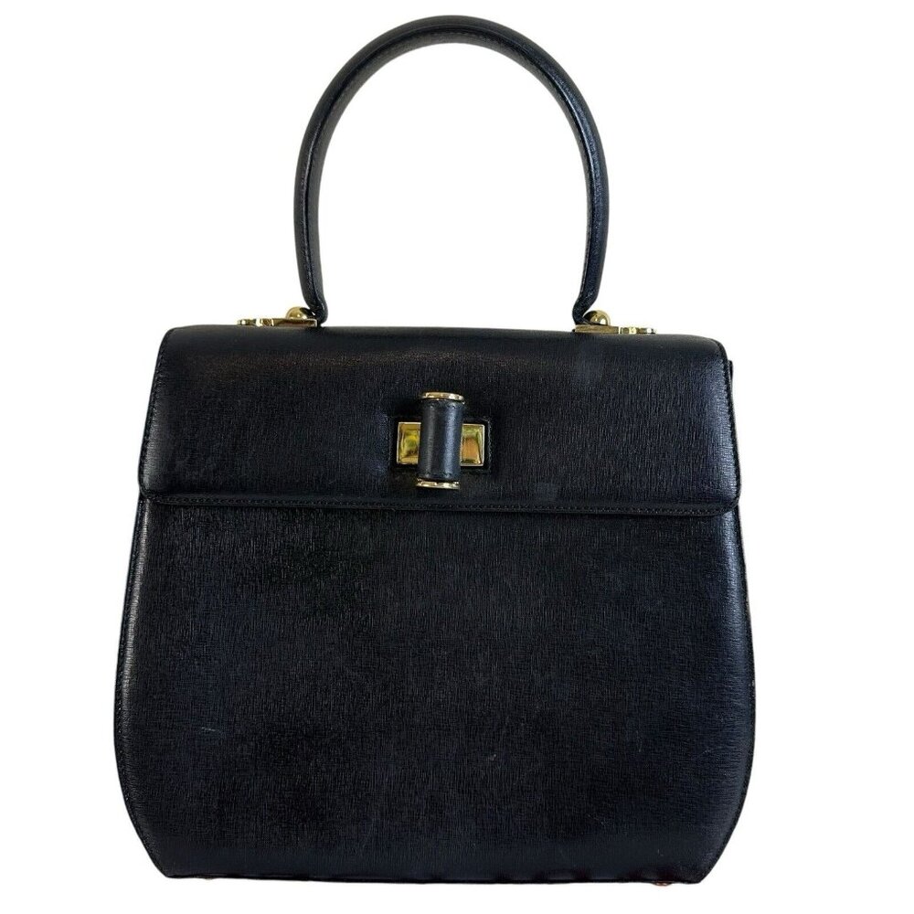 Authentic Salvatore Ferragamo Vinta Iconic Top Handle Handbag Leather Black 2Way